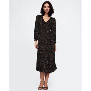 Gap Black Floral Satin Empire Midi Dress Size S